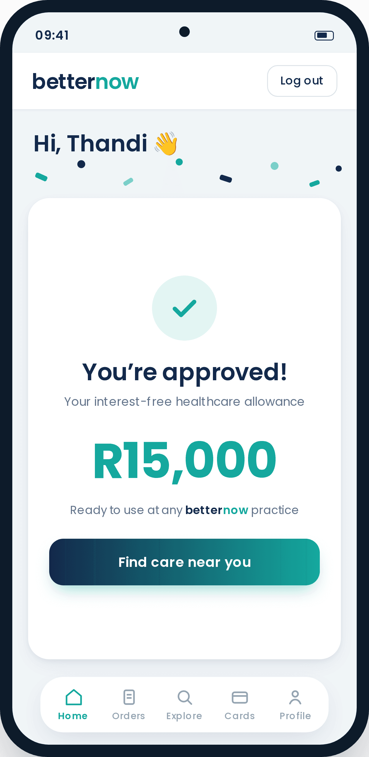 betternow app showing an approved interest-free healthcare allowance