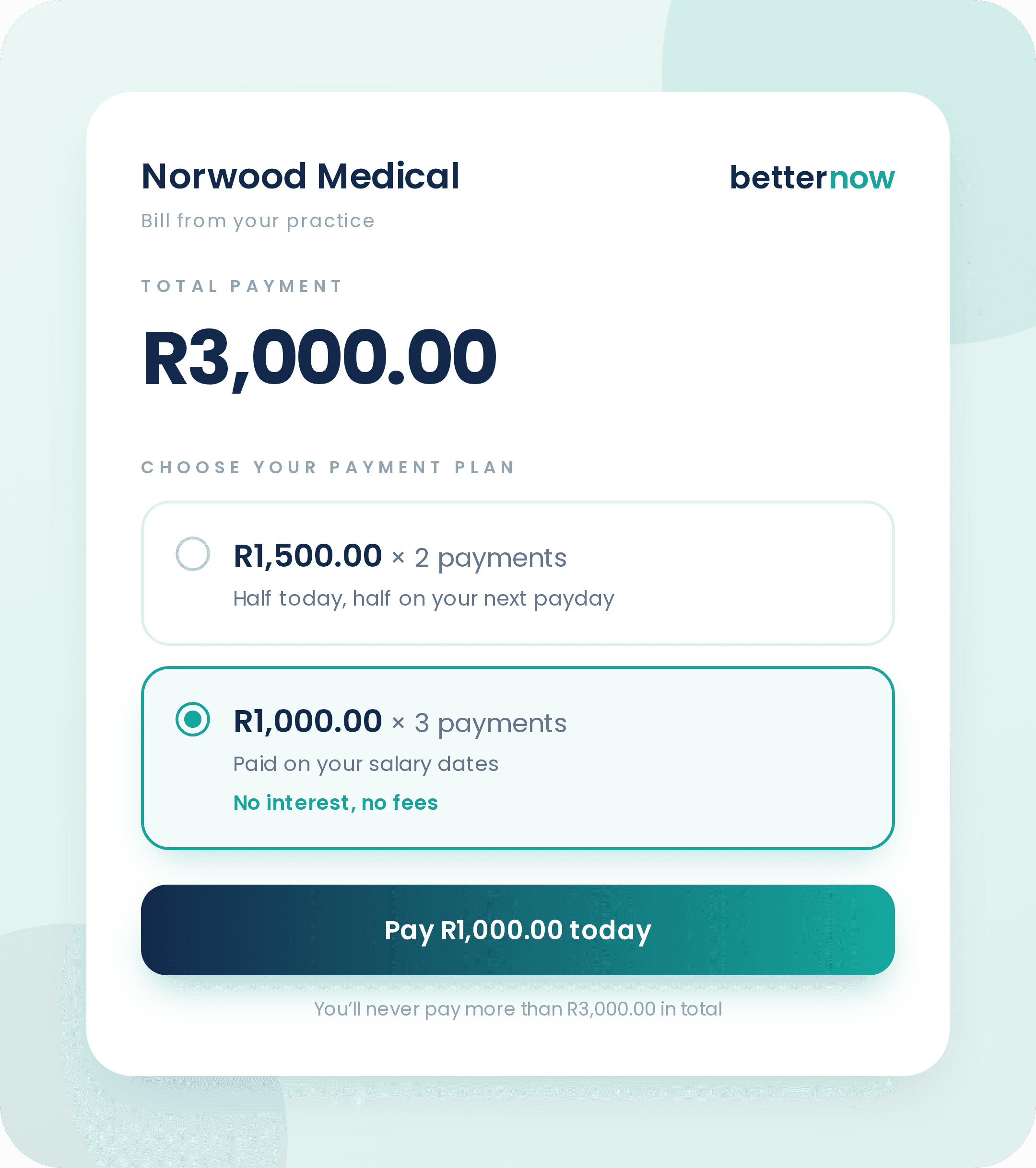 betternow payment plan options — pay in 2 or pay in 3, interest-free